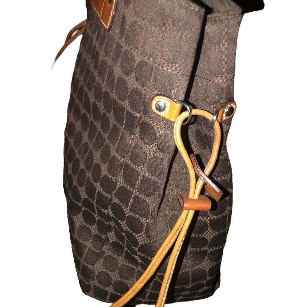 Kate Spade dark brown canvas  shoulder bag geometrical print brown leather trim